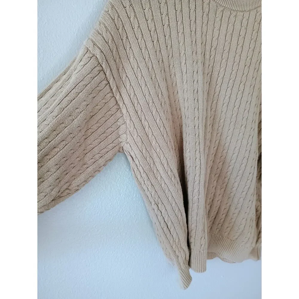 Vtg Shenandoah cotton cable knit crewneck sweater tan Brown M old money